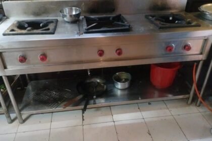 Commercial gas range serviced in a restaurant kitchen