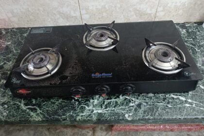 Surya Flame three-burner glass gas stove, serviced