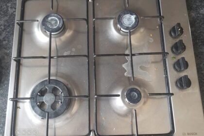 Bosch four-burner stainless steel hob, serviced